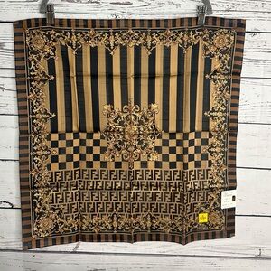 Fendi Vintage FF Monogram Baroque Handkerchief Scarf 58cm NWT